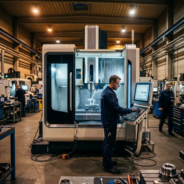 Fresador CNC em operação no chão de fábrica